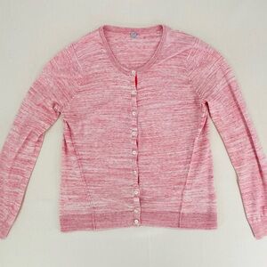 Margaret O'Leary Cotton Heathered Knit Button Up Cardigan Sweater in pink. S